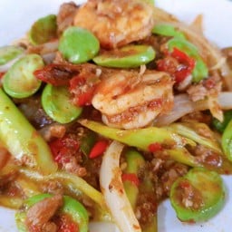 ข้าวราด ผัดสะตอ 3 รส หมูสับกุ้ง