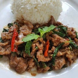 ข้าวราดกะเพราเนื้อชิ้น