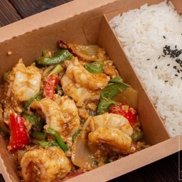 ผัดผงกะหรี่กุ้งลายเสือ