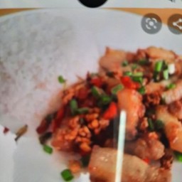 หมูกรอบผัดพริกเกลือราดข้าว