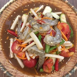 ตำไหลบัวกุ้งสด (ไทย  ปลาร้า) สด  ลวก