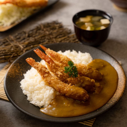 ชุด E ข้าวกุ้งทอดแกงกะหรี่ + ซุปมิโสะ  ( ปกติ 279.-)