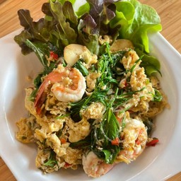 ผัดวุ้นเส้นชะอมกุ้ง