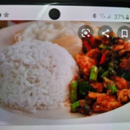 ผัดพริกแกงหมูราดข้าว