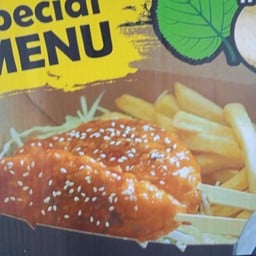 ไก่โอบะเทมมปุระซอสเกาหลี&มันฝรั่งทอด