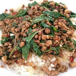 ข้าวราดผัดกระเพราเนื้อสับ