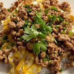 Garlic Minced Pork With Creamy Egg On Rice