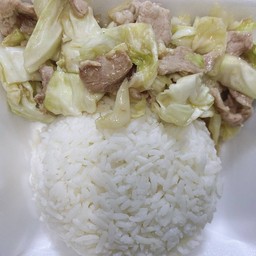 ผัดกะหล่ำปลีหมูชิ้น ราดข้าว