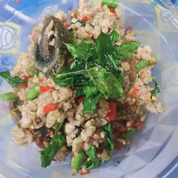 กระเพราไข่เยี่ยวม้า หมูสับ เป็นกับข้าว