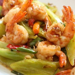 กุ้งผัดพริกหยวกไข่ดาว,ไข่เจียว