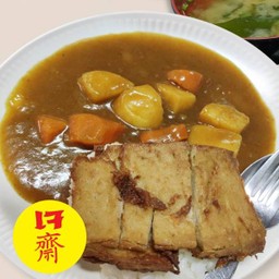 (เจ)ข้าวแกงกะหรี่หมูทอดเจ+ซุปมิโสะ