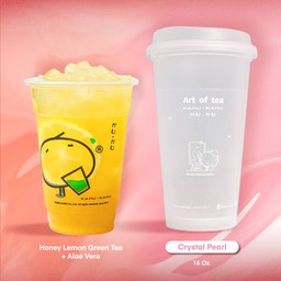 แก้ว Art of Tea + ชาเขียวน้ำผึ้งเลมอน อโลเวร่า (M)