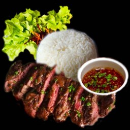 ข้าวสเต็กโคขุน น้ำจิ้มแจ่ว