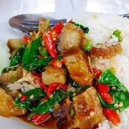 ผัดกระเพราหมูกรอบราดข้าว