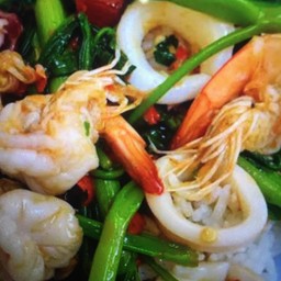 ข้าว+ผัดผักบุ้งทะเล