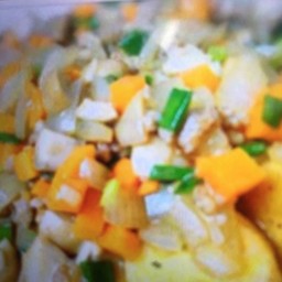 ข้าว+ผัดเต้าหู้ทรงเครื่องไก่