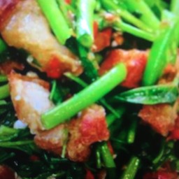 ข้าว+ผัดผักบุ้งคอหมูย่าง