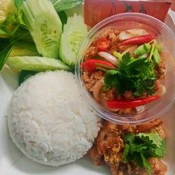 ชุดข้าวลาบหมู+หมูทอด