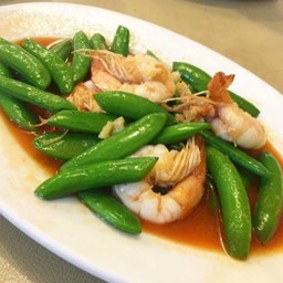ผัดถั่วลันเตาหวานผัดกุ้งสด