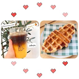 กาแฟส้ม+ คาราเมลชูก้่าอัลมอนด์ ครอฟเฟิล