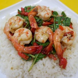 กะเพรากุ้งราดข้าว8ตัว