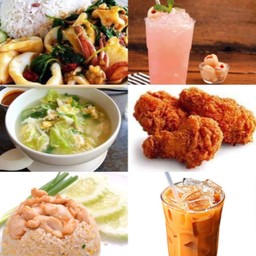 เซ็ตอิ่มจุกใจ ข้าวผัดกระเพราปลาหมึก+สุกี้น้ำหมู+ข้างผัดหมูนุ่ม+ไก่วิ่งแซ่บ3ชิ้น+ลิ้นจี่โซดา+ชาชักใต้