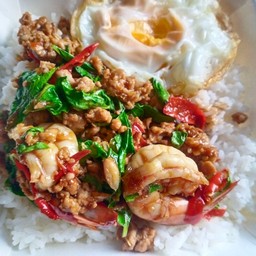 ข้าวกระเพราหมู+กุ้ง