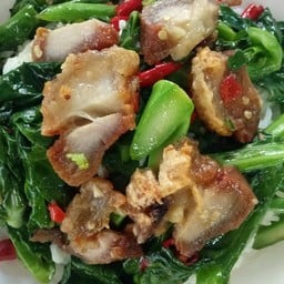 กุ๋ยฉ่ายขาวหมูกรอบราดข้าว