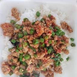 ผัดกระเพราหมูสับราดข้าว