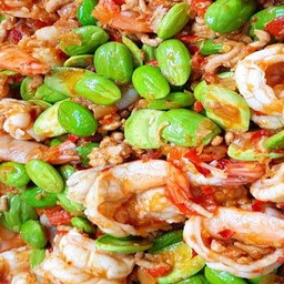 สะตอ ผัดกะปิ - กับข้าว (เลือกเนื้อสัตว์ตามใจชอบ)