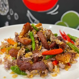 หมูแดดเดียวทอดกระเทียมพริกสด(กับข้าว)