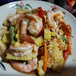 ตำปลาร้าข้าวโพด กุ้งลวกสุก