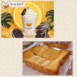 นมหมีปั่นคุกกี้แอนด์ครีม + ปังปิ้งเนย นม