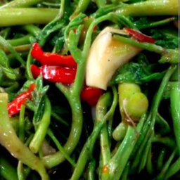 ผักกระเฉดไฟแดงราดข้าว