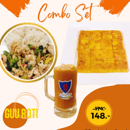 ชุดคอมโบB(ข้าวกะเพราไก่+โรตีไข่นม+กูชาชักแก้วใหญ่