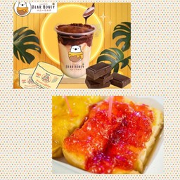 นมหมีปั่นดาร์กเหนียวลาวา + ปังปิ้งแยมสตอเบอรี่