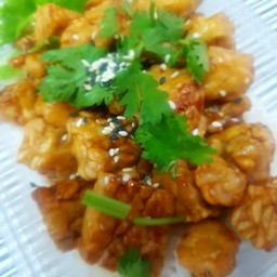 ข้าวราดเทมเป้ทอดกระเทียมพริกไท(มังสวิรัติ)