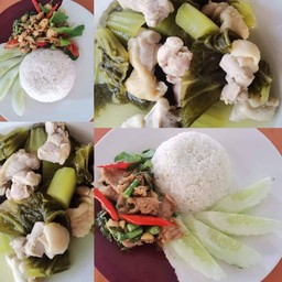 ข้าวสวย+กระเพราไก่+ไก่ต้มผักกาดดอง