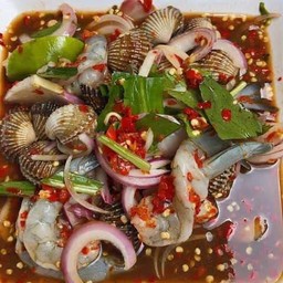 ยำกุ้งสดหอยแครง