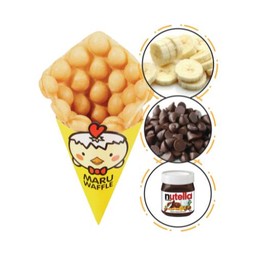 วาฟเฟิลฮ่องกง ไส้ดาร์กช็อกชิพ + กล้วย + ซอสนูเทลล่า Nutella
