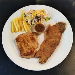 เซตจับคู่6  สเต๊กเนื้อเซอร์ลอยน์และสเต๊กหมู