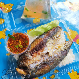 ข้าวปลาซาบะแกะ + น้ำจิ้มแจ่ว