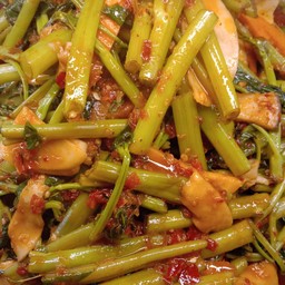 ผัดผักบุ้งพริกแกง เจ