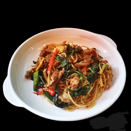 สปาเก็ตตี้ผัดขี้เมาเนื้อริบอาย