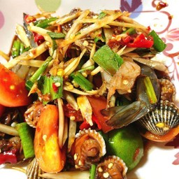 ตำหอยแคงกุ้งสด