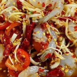 ส้มตำปูปลาร้ากุ้งดิบ 10 ตัว
