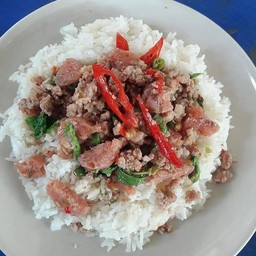 กระเพาแหนมหมูสัพราดข้าว