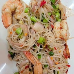 ยำขนมจีนกุ้งลวกปลาร้า