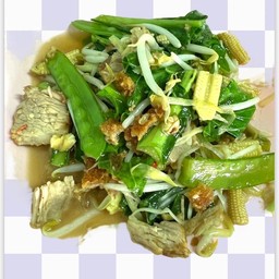 ข้าวโพดอ่อน+ถั่วลันเตาผัดน้ำมันหอย