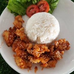 [อร่อยซ่ากับโค้ก]ข้าวไก่ทอดซอลเกหลี+โค้กฟรีไข่